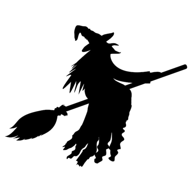 Vektor silhouette einer hexe auf einem besenstiel auf halloween-vektor
