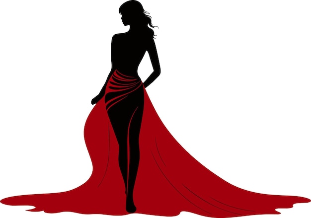 Silhouette einer schönen Frau im roten Kleid, Vektorgrafik