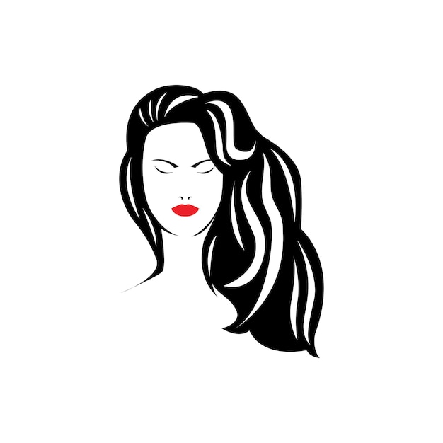 Silhouette einer schönen Frau mit langem Haarlogo für Schönheitssalon-Vektorillustrationsdesign