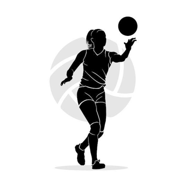 Silhouette einer Volleyballspielerin, die Ball serviert. Vektor-Illustration