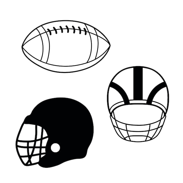 Vektor silhouette eines amerikanischen fußballhelms einfache vektor-sportillustration rugby ball umriss-ikon