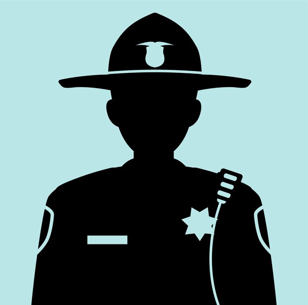 Vektor silhouette eines amerikanischen polizisten sheriff officer in traditioneller uniform charakter avatar icon