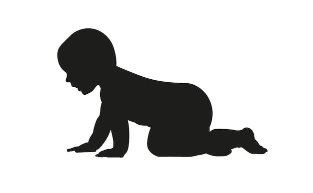 Silhouette eines Babys in einer Pose, die weißen Hintergrund Baby schwarz kriecht
