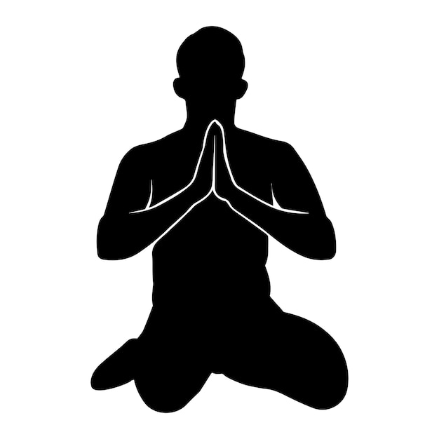 Vektor silhouette eines buddhistischen mannes, der auf den knien sitzt und betet.