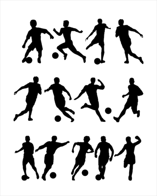 Silhouette eines Fußballspielers mit einem Ball Athlet schwarze Schablone Symbol Fußballspieler-Logo