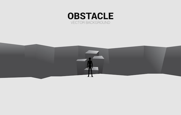 Vektor silhouette eines geschäftsmannes, der auf schritt vorwärts zum abgrund steht.