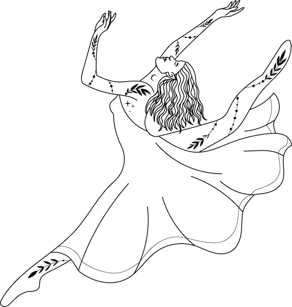 Silhouette eines Mädchens Tänzer Silhouette Hexe Lineare Vektorgrafik