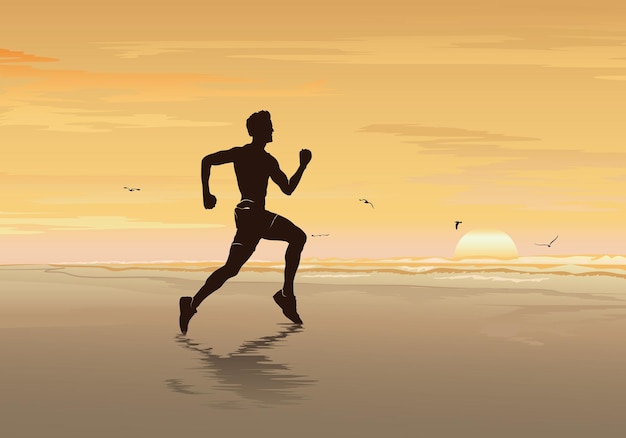 Vektor silhouette eines mannes, der am strand läuft fitness-junge walking jogging exercise vector