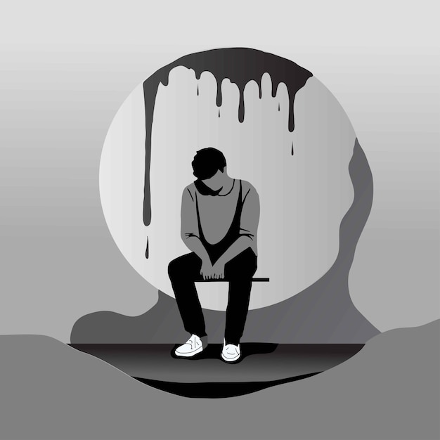 Vektor silhouette eines mannes illustration eines mannes in depressionen psychologie illustration geistesgesundheit