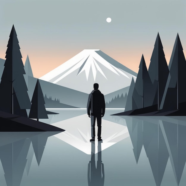 Vektor silhouette eines mannes in einer berglandschaft