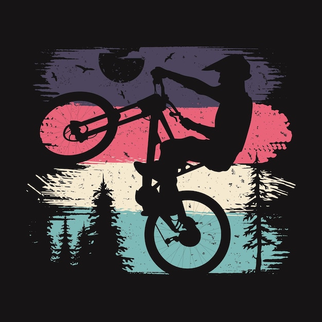 Silhouette eines mountainbikes in bunten pinselstrichen, geeignet für kleidungsdesigns