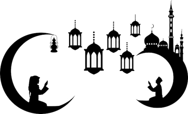 Silhouette eines muslimischen mannes und einer moschee