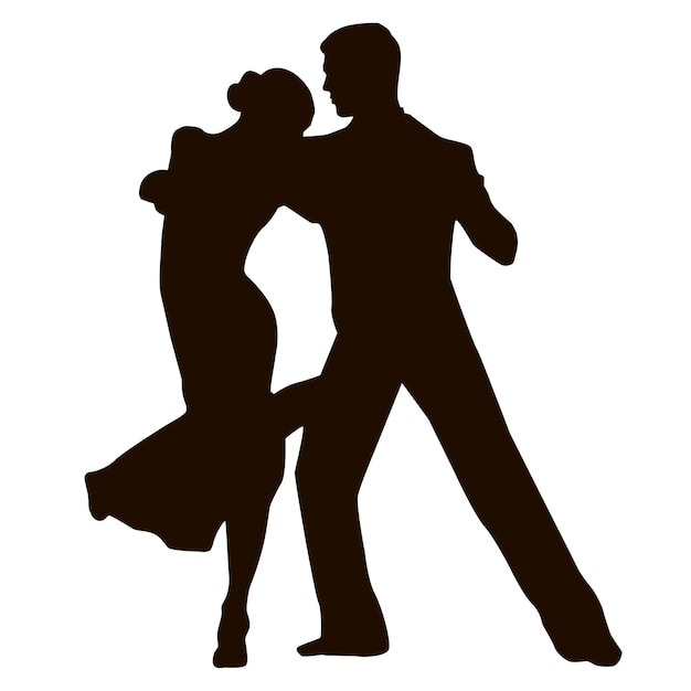 Silhouette eines tango-tanzpaares. paar tänzer. schwarze silhouette auf wettbewerb im gesellschaftstanz