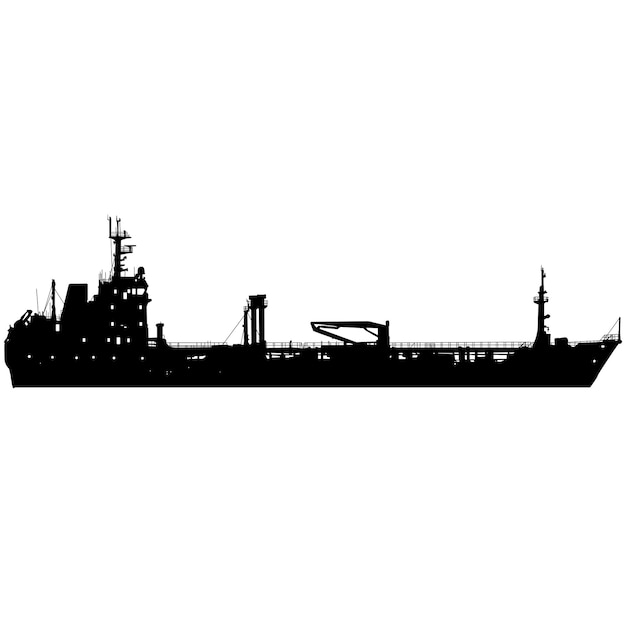 Vektor silhouette eines transportschiffs auf weißem hintergrund