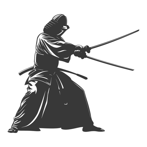 Vektor silhouette einzelner kendo-athleten in aktion nur schwarze farbe