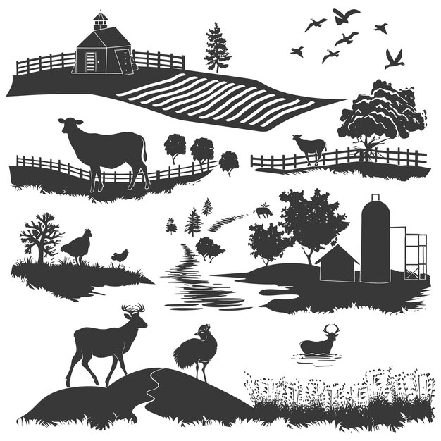 Vektor silhouette farm situation nur schwarze farbe