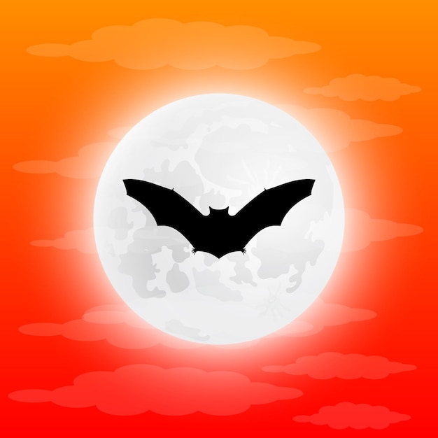 Silhouette-Fledermaus in Vollmond-Vektorillustration