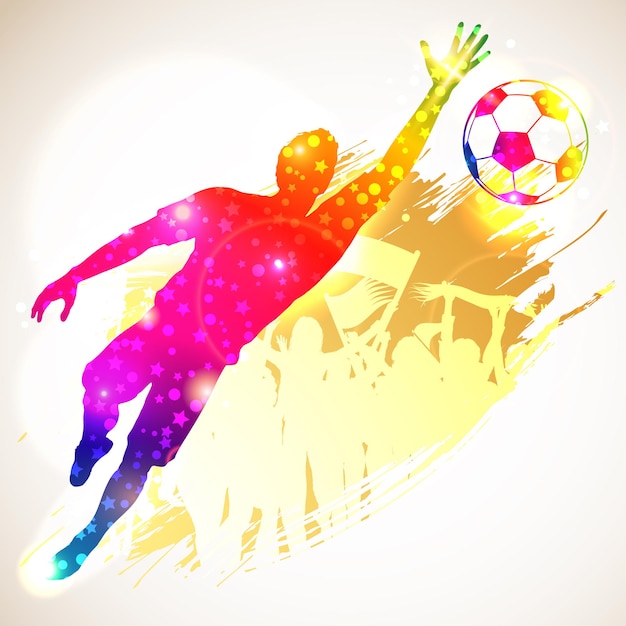 Silhouette-Fußball-Spieler-Torhüter und Fans auf Grunge-Hintergrund, Vektor-Illustration