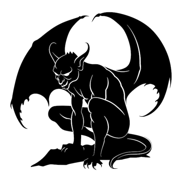 Vektor silhouette gargoyle mythische kreatur monster im mmorpg spiel nur schwarze farbe