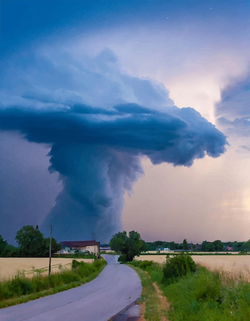 Vektor silhouette gegen dramatischen himmel dunkel und unheilvoll