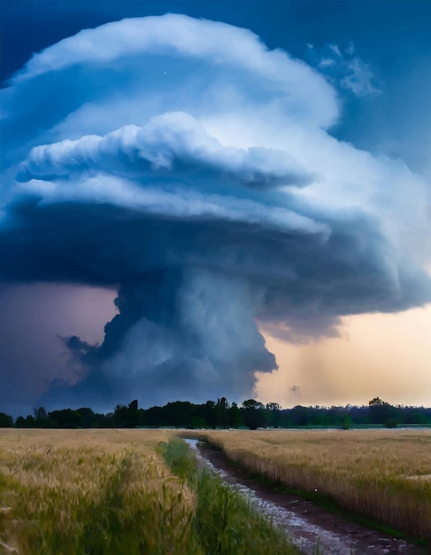 Vektor silhouette gegen dramatischen himmel dunkel und unheilvoll