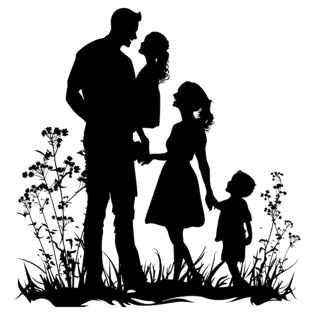 Vektor silhouette glückliche familie schwarze farbe nur vollkörper