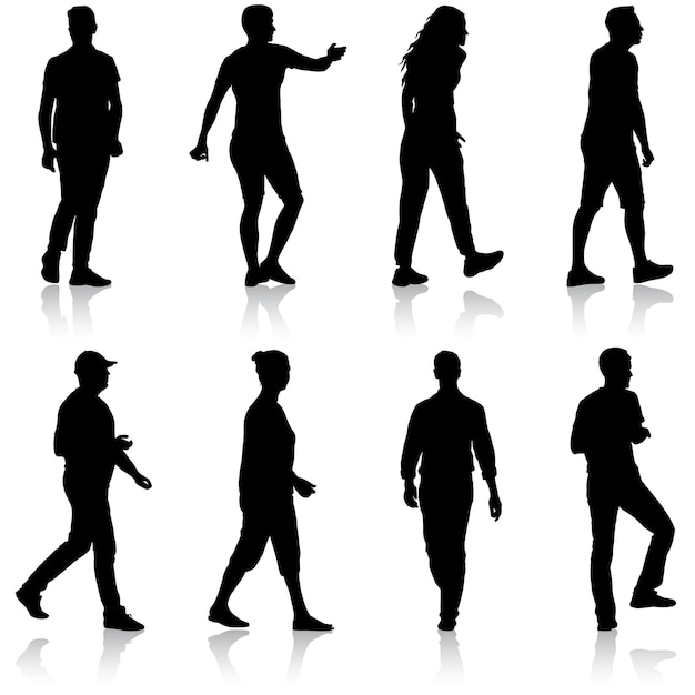 Silhouette Gruppe von Menschen, die auf weißem Hintergrund stehen