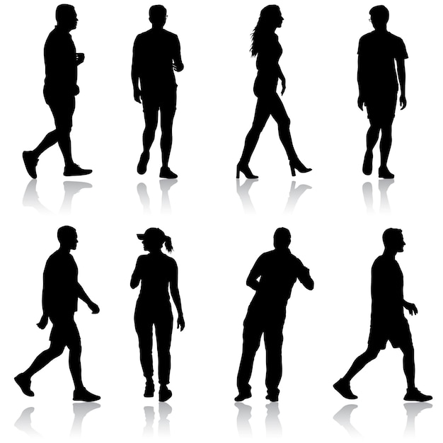 Silhouette Gruppe von Menschen, die auf weißem Hintergrund stehen