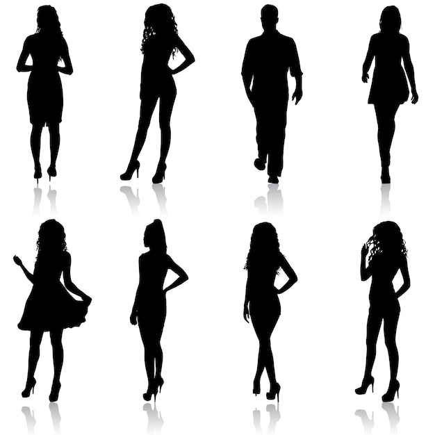 Silhouette Gruppe von Menschen, die auf weißem Hintergrund stehen