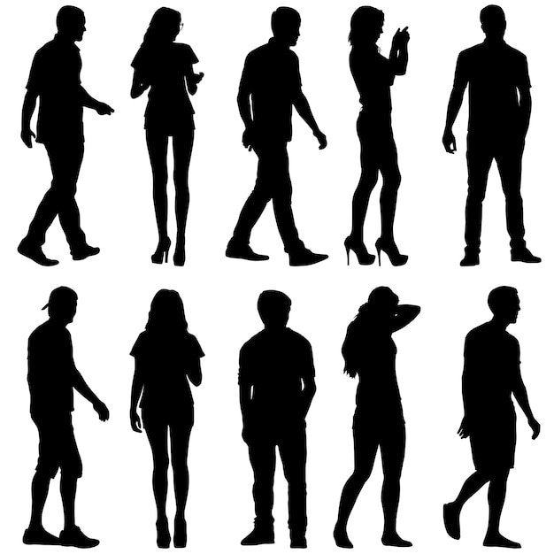 Silhouette Gruppe von Menschen, die auf weißem Hintergrund stehen