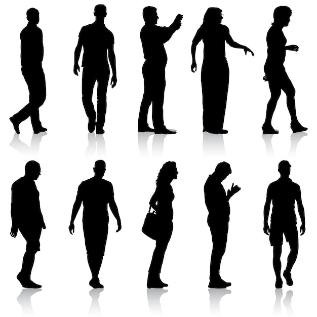 Silhouette Gruppe von Menschen, die auf weißem Hintergrund stehen