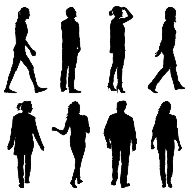 Silhouette Gruppe von Menschen, die auf weißem Hintergrund stehen