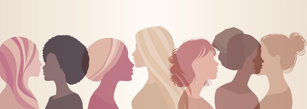 Vektor silhouette-gruppe von multikulturellen frauen internationaler frauentag vielfalt inklusion gleichheit