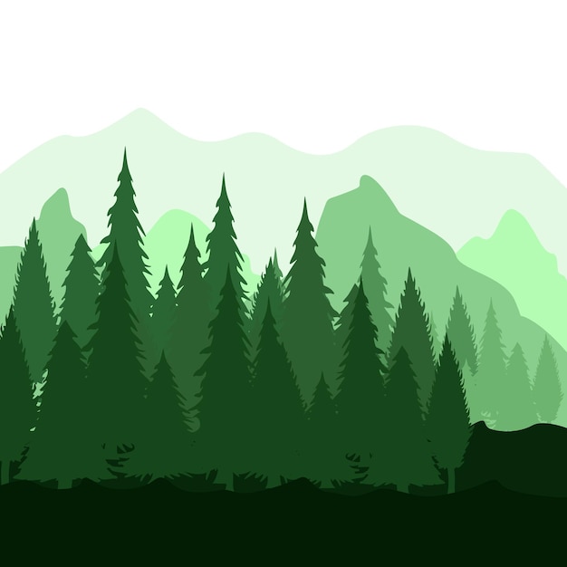 Silhouette Hintergrund Illustration des grünen tropischen Waldes und der Berge
