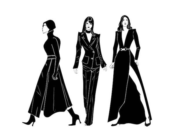 Silhouette Illustration Gruppe von Frauen zu Fuß Abstrakt minimal stehend um flaches Design Vektor