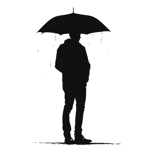 Silhouette junge oder mann mit regenschirm bei niesen nur schwarze farbe