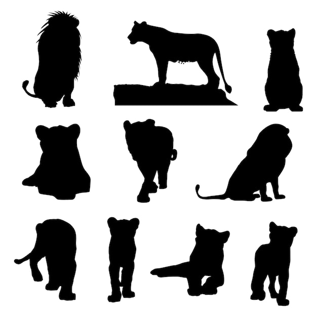 Silhouette-Löwen-VektorillustrationLöwen-Silhouette-Set, Vektor-Tiere-Symbole