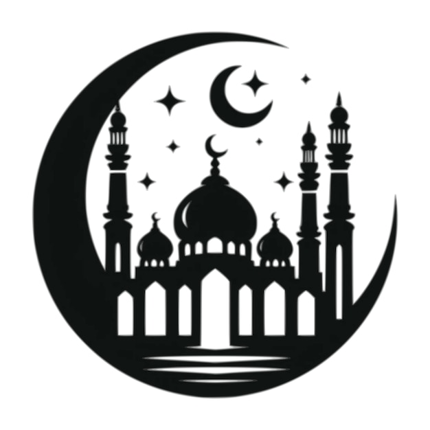 Silhouette-Logo der Moschee Isolierter weißer Hintergrund