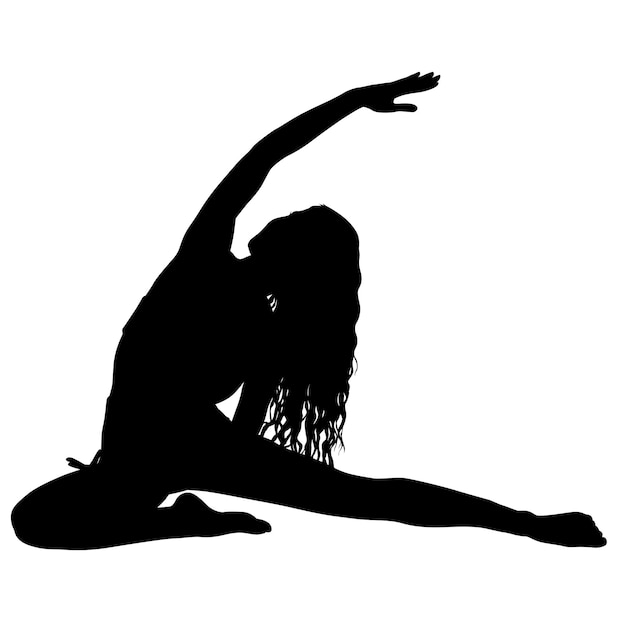 Silhouette mädchen im yoga-kurs in pose auf weißem hintergrund