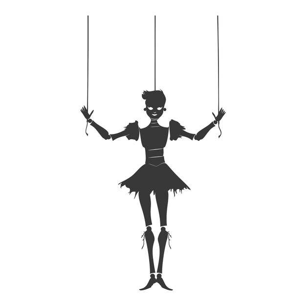 Vektor silhouette marionette puppe mit vollem körper nur schwarze farbe