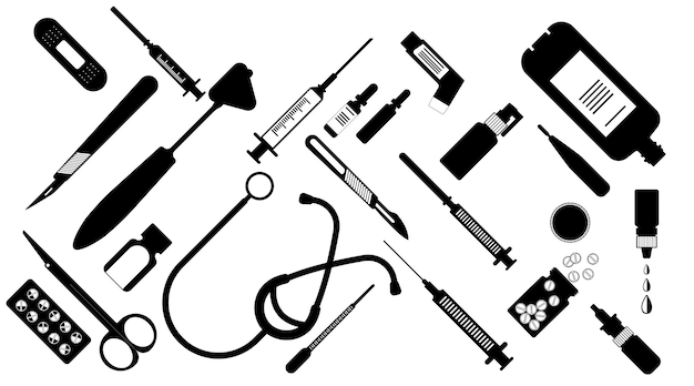 Silhouette medizinische geräte zahnmedizin dentaldrug medizin pille vektorillustration