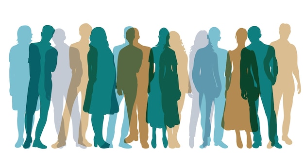 Silhouette Menschen stehen, Männer und Frauen, isoliert