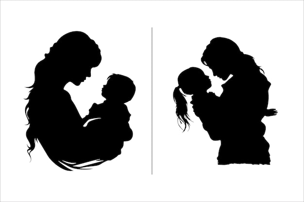 Silhouette Mutter mit Tochter Mutter mit Sohn Vektorillustration für den Muttertag
