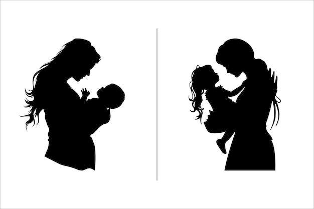 Silhouette Mutter mit Tochter Mutter mit Sohn Vektorillustration für den Muttertag