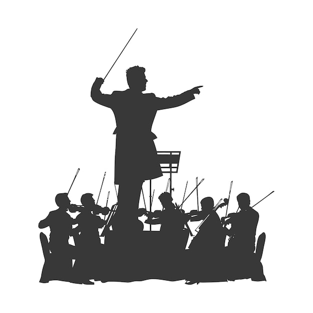 Silhouette-Orchesterdirigent in Aktion nur schwarze Farbe
