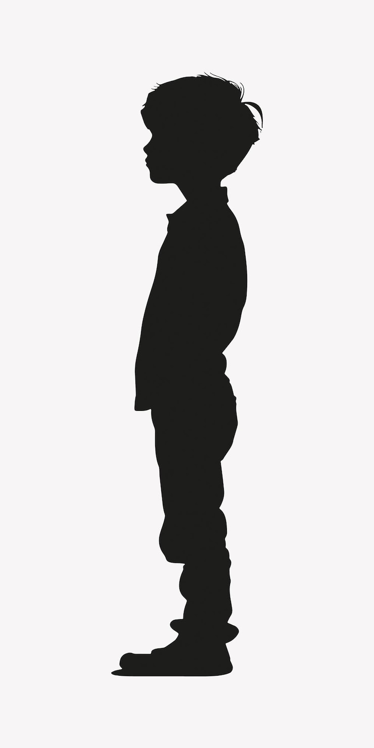 Vektor silhouette-profil der stehenden seite des kindes