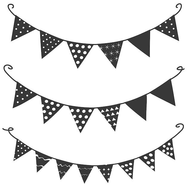 Vektor silhouette retro-bunting-party-flagge in schwarzer farbe