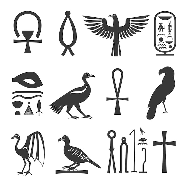 Vektor silhouette-sammlung alter ägyptischer hieroglyphen symbol logo nur schwarze farbe