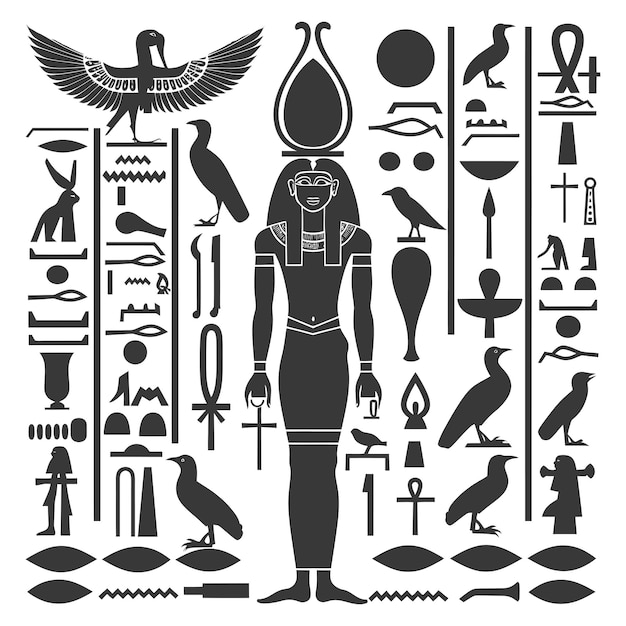 Vektor silhouette-sammlung alter ägyptischer hieroglyphen symbol logo nur schwarze farbe