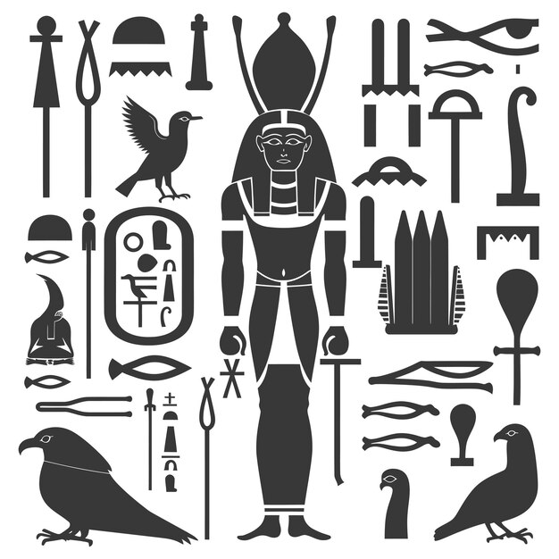 Vektor silhouette-sammlung alter ägyptischer hieroglyphen symbol logo nur schwarze farbe